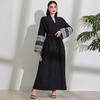 2025 Middle Eastern Muslim Fashion Embroidered Cardigan Dress with Belt and Pocket