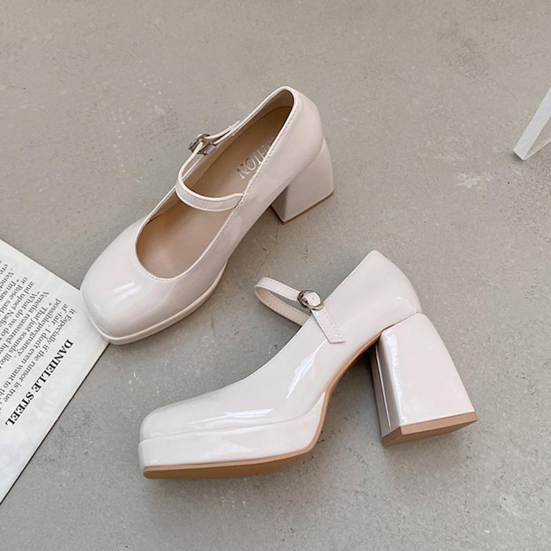 Lucyever Patent Leather High Heels Mary Jane Shoes for Women Spring New Chunky Platform Pumps Woman Punk Thick Heel Lolita Shoes