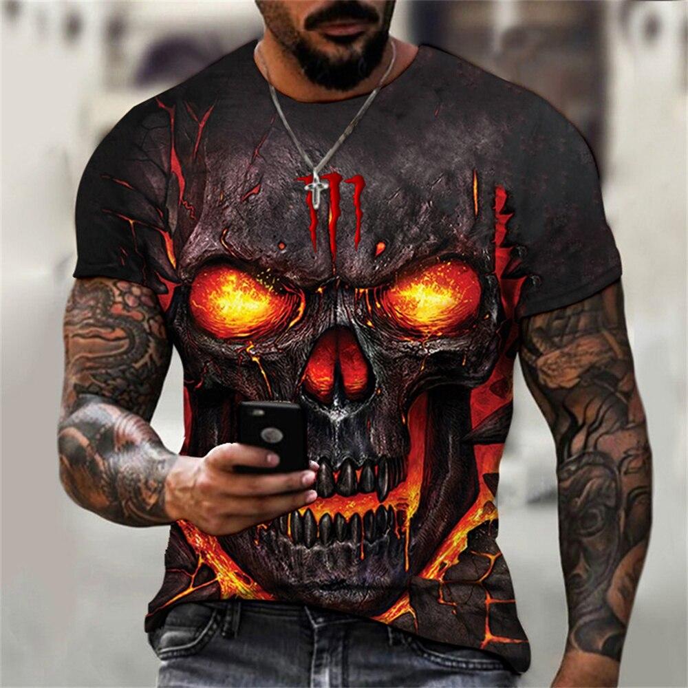 Černé tričko Lebka Pánské Punk Tričko Lebka Rock Gun Modré tričko Tričko s 3D potiskem Retro gotické pánské oblečení letní top
