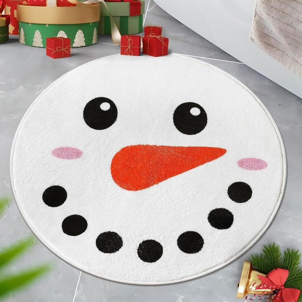 Christmas Circular Carpet Encrypted Imitation Cashmere Flat Plush Floor Mat Circular Holiday Decoration Carpet Living Room Carpet