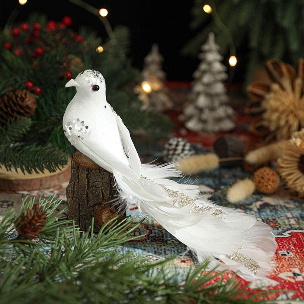 Artificial Simulated White Bird Pendant Colorful Christmas Tree Decoration  New Year Gifts