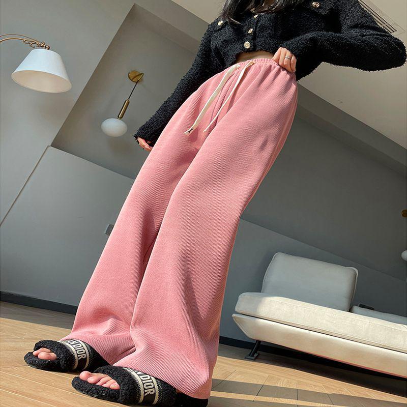 Women's High Waist Corduroy Knit Pants - Autumn/Winter 2024 Velvet Lined