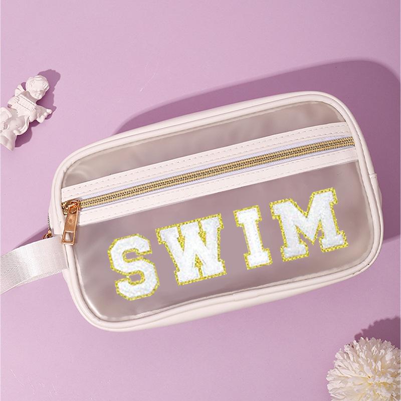 Transparent Waterproof PVC Handbag: Embroidered PU Cosmetic & Wash Bag