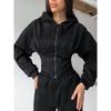 Western Style Autumn and Winter Women Clothes Solid Waist Hoodie Trousers Set Sports Casual Trousers Two-piece Set Women