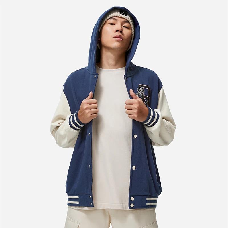 Li-Ning Badfive Color Block Mikina s kapucí volného střihu s otevřeným předním dílem Unisex mikina Tmavě námořnická modř Mlha khaki AWDT467-6