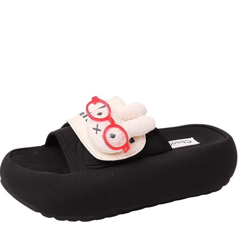Fashion Thick-soled Velcro One-word Slippers Summer Cartoon Cute Casual Outer Wear Simple Girls Flat-bottomed Cool Slippers