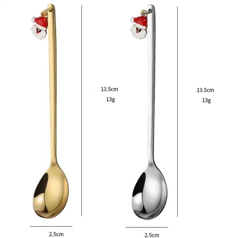 6Pcs Coffee Spoon Mixing Scoops Stirring Spoons Stainless Steel Spoon Christmas Gift Box Set Party Table Ornaments Coffee Spoon