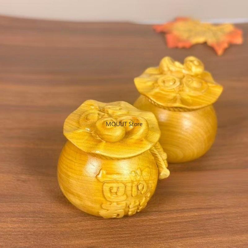 Wood Carving Money Bag Ornament for Gifts for The New Year and Housewarming Money Bag Wood Carving Decorative Item