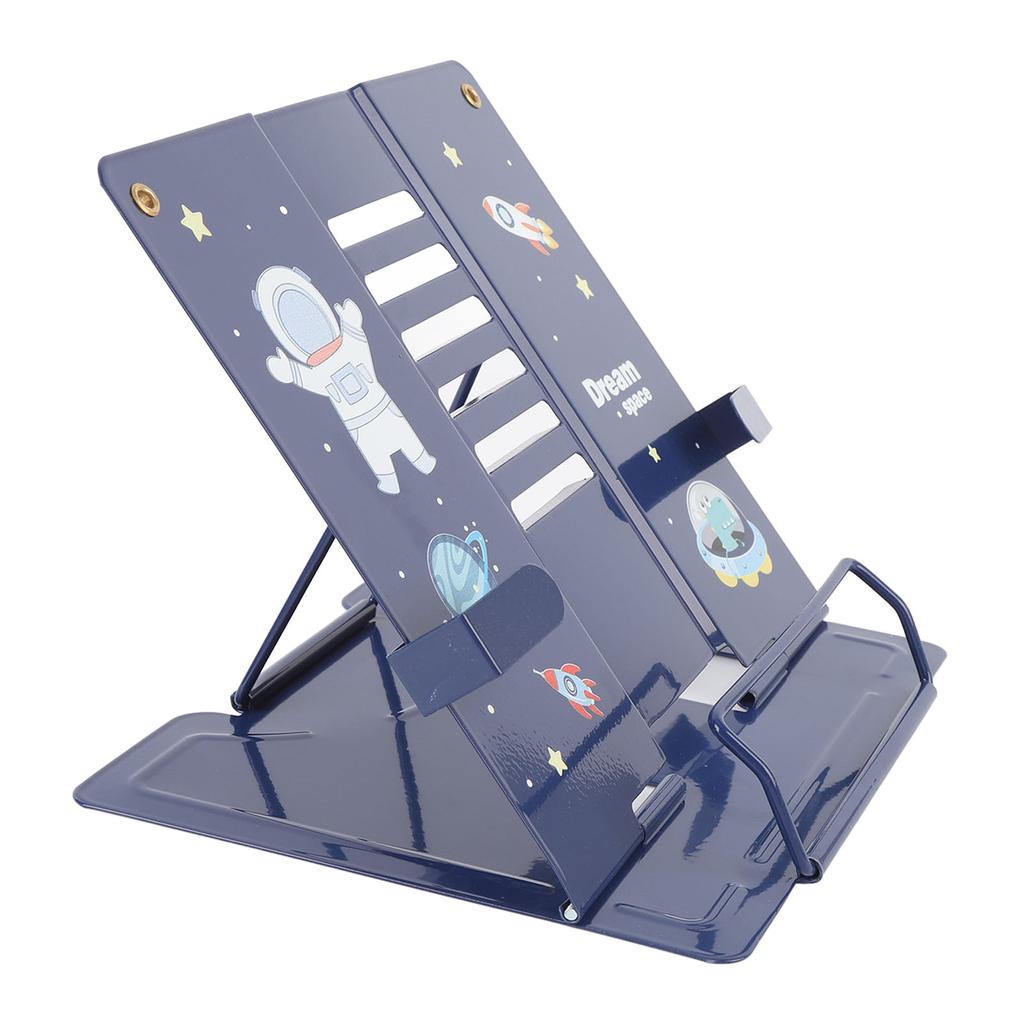 Book Holder Desk Reading Display Stand Stable Metal Steel Plate Adjustable for Tablets Phones Astronaut Pattern Blue