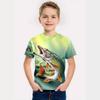 Boys' short-sleeved T-shirt with a round neck and a 3D summer fish print