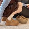 One Buckle Platform Wedge Single Spring and Autumn Round Toe Deep Mouth Bull Suede Non-Slip Low Top Shoes