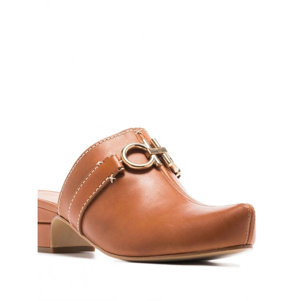 Salvatore Ferragamo Ferragamo Gancini Slip On Mules Brown