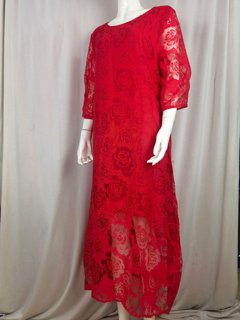 2023 Summer Europe and America Hot Item: Round Neck Short Sleeve Lace Long Casual Dress