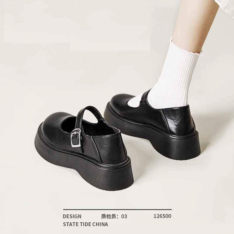 Neue Mary Jane Damen Schuhe Xia Yinglun Kleine Lederschuhe Französische Vielseitige Runde Zehe Einzelne Schuhe Plateauschuhe
