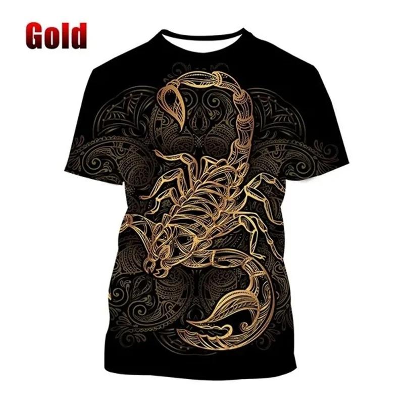 Letnie T-shirty męskie z okrągłym dekoltem, modne, codzienne, z krótkim rękawem, z nadrukiem 3D wzoru zwierzęcia skorpiona