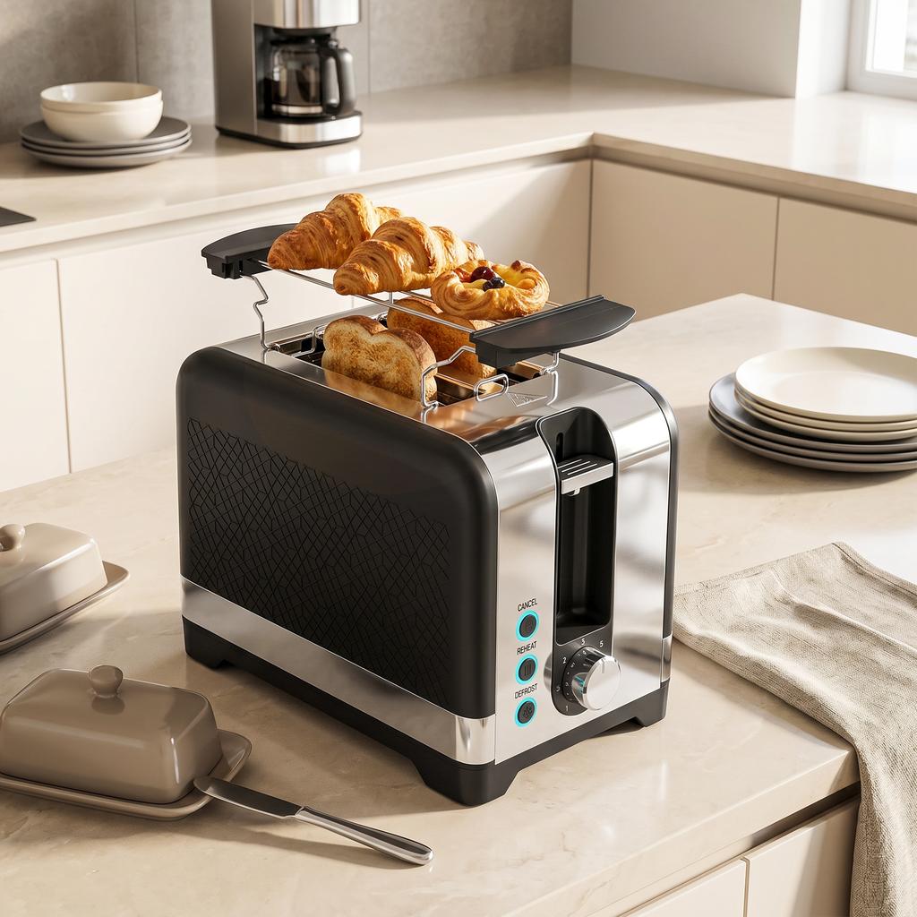 2-Slice Toaster with 7 Browning Levels, Reheat/Defrost/Cancel Functions, Warming Rack, 930 W