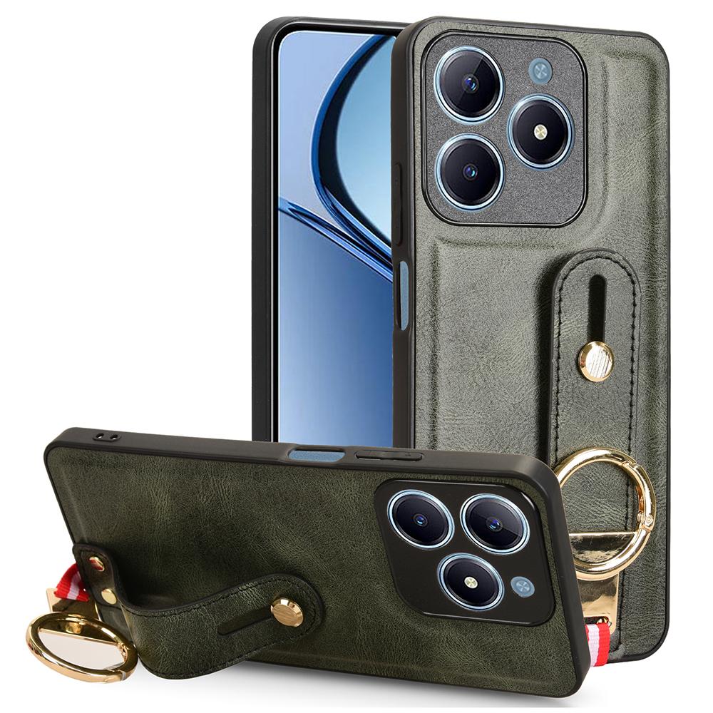 

For Realme C61 4G/C63 4G Case Wristband Kickstand Leather+PC+TPU Phone Cover with Bottle Opener Green