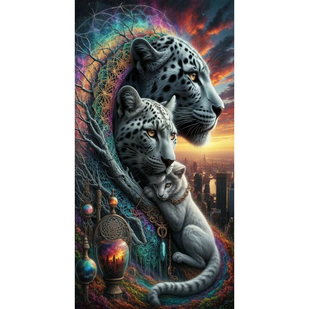 Large Size Mosaic DIY Full Diamond Painting Kits Art Fantasy Girl Leopard and Dream Catcher Embroidery Cross Stitch Rhinestones