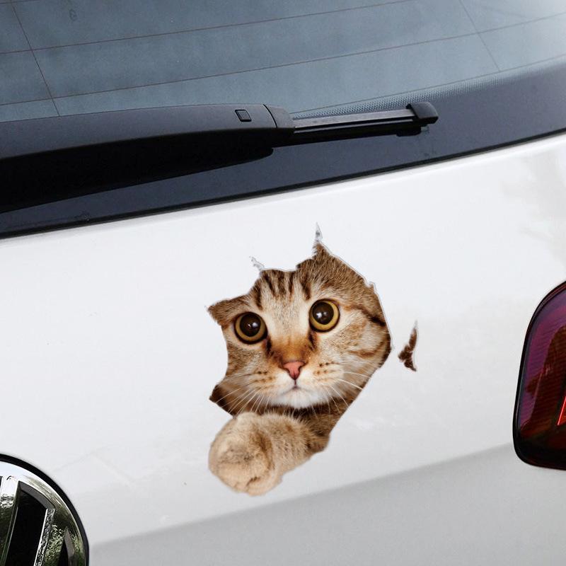 Personalized 3D Cartoon Cat Car Decal - Cute & Funny Scratch Cover Sticker