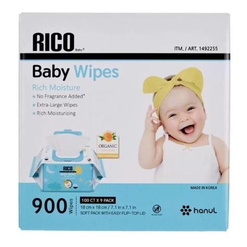 [Increased Capacity] [Bulk Purchase] RICO Baby Wipes, 900 Wipes (100 X 9 Packs) Costco COSTCO Large Thick Unscented
