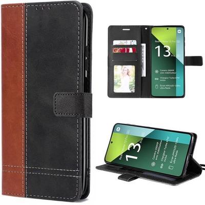 Case for Xiaomi Redmi Note 13 Pro 5G (not for 4G), Foldable Two-Tone PU Leather Case with Card Slots and Stand - Brown