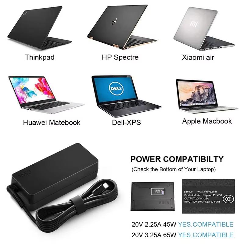 USB-C Laptop Charger 65W 20V 3.25A Adapter For ThinkPad,HP,Chromebook,Yoga,Dell, ASUS,Acer Type C Fast Power Adapter