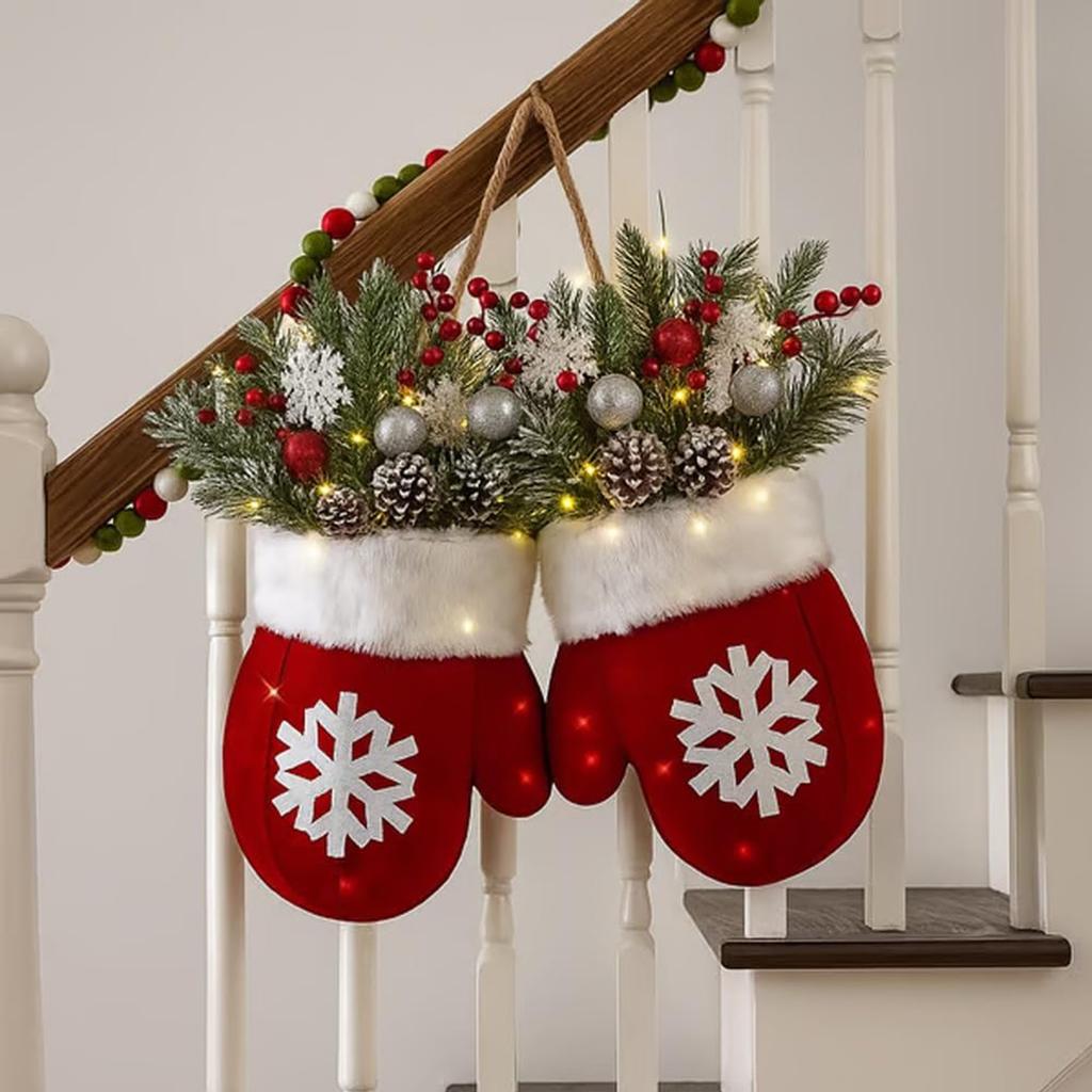 Creative Christmas Gloves Wreath Add to The Christmas Atmosphere Ornaments for Holiday Home Wall and Stair Door