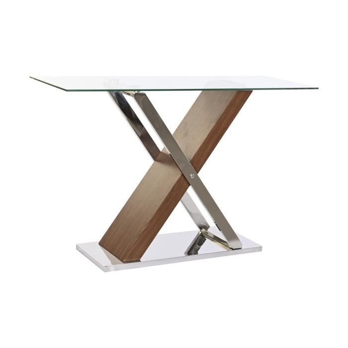 Table à manger style moderne console marron foncé, transparent, argenté 120 cm