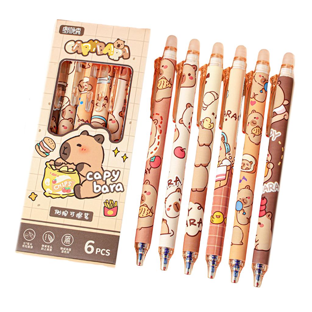 6Pieces Cartoon Gel Pen Erasable Retractable Gel Pen 0.5mm Office Writing Supplies for Adult Student Writing Noting