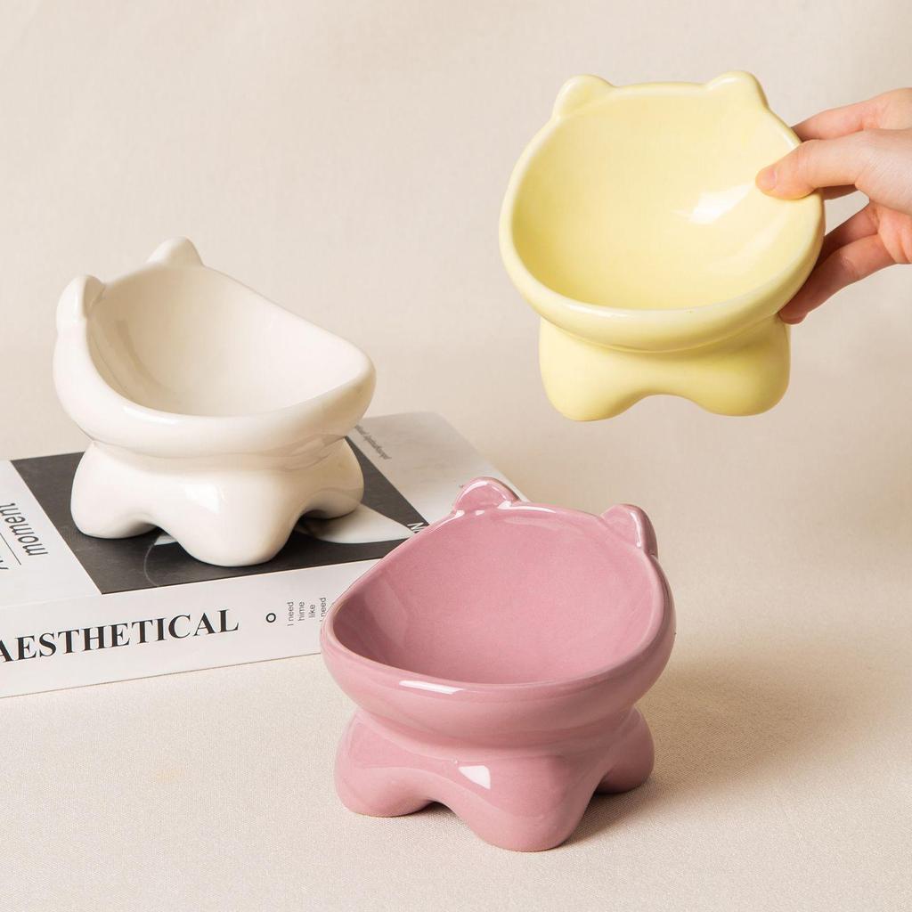 Princess Style Slanted Ceramic Cat Bowl – Elevated Design Prevents Black Chin, Ideal for Kittens