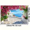 Summer Greek Island Backdrop Cobblestone Path Bougainvillea Blue Sea Photography Background