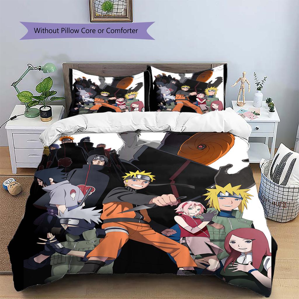 Pościel z motywem z anime Naruto Dekoracja domu Prezent urodzinowy (1 * poszwa na kołdrę + 2 * poszewki na poduszki, bez rdzenia)
