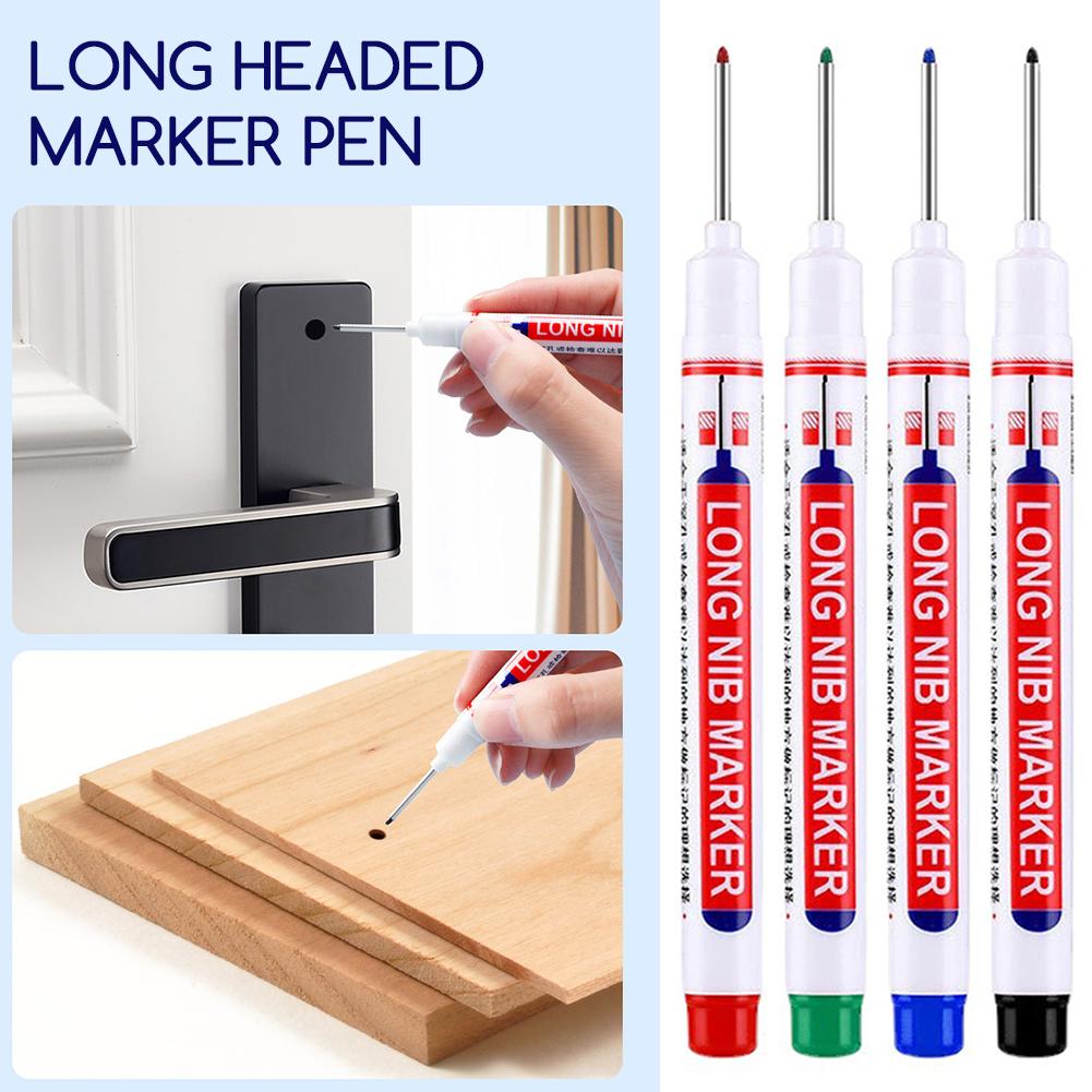 4pcs/Set Deep Hole Marker Pens,2cm Waterproof Long Head Markers, For Metal Carpenter Red/Black/Blue/Green Ink Woodworking Tools