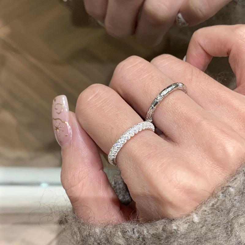 Light Luxury High-End Silver Twist Diamond-Set Ring, Super Flash Ring Stacked With Simple Design Temperament Index Finger Ring