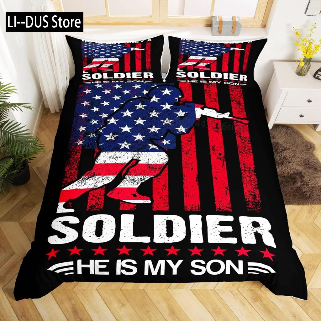 Soldier Duvet Cover Set King Size Soldier Helicopter Silhouette Bedding Set Microfiber 2/3pcs Green Black Military Quilt Cover