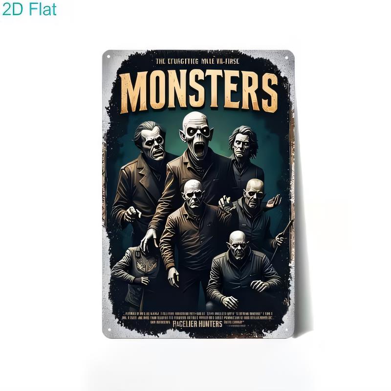Tin Sign Monsters Movie Poster Vintage Metal Wall Art Decor for Man Cave Bar Garage Bedroom Retro Horror Skeleton Character Pri