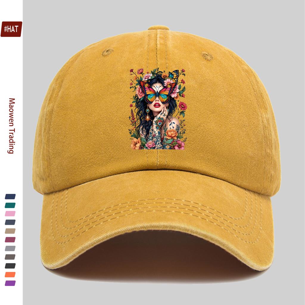 Pc Women Adjustable Trucker Cap with Butterfly Tattoo Print Vintage Suitable for All Lightweight Baseball Hat NonElastic
