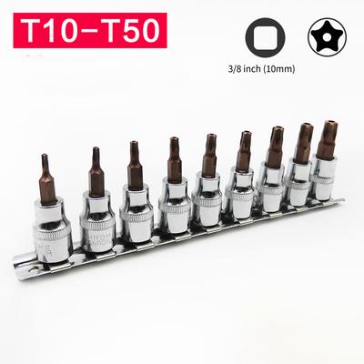 9Pcs Press-fit Sleeve Flower-shaped Drive Socket Set For Torx Screwdriver Bits 3/8 Inch Wrench Socket Adapter For T10-T50
