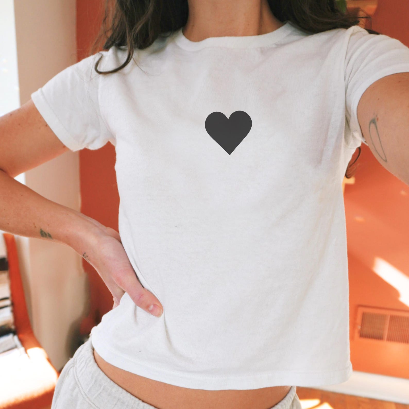 Y2K Heart Baby Tee: 90s Crop Top Style 3XL