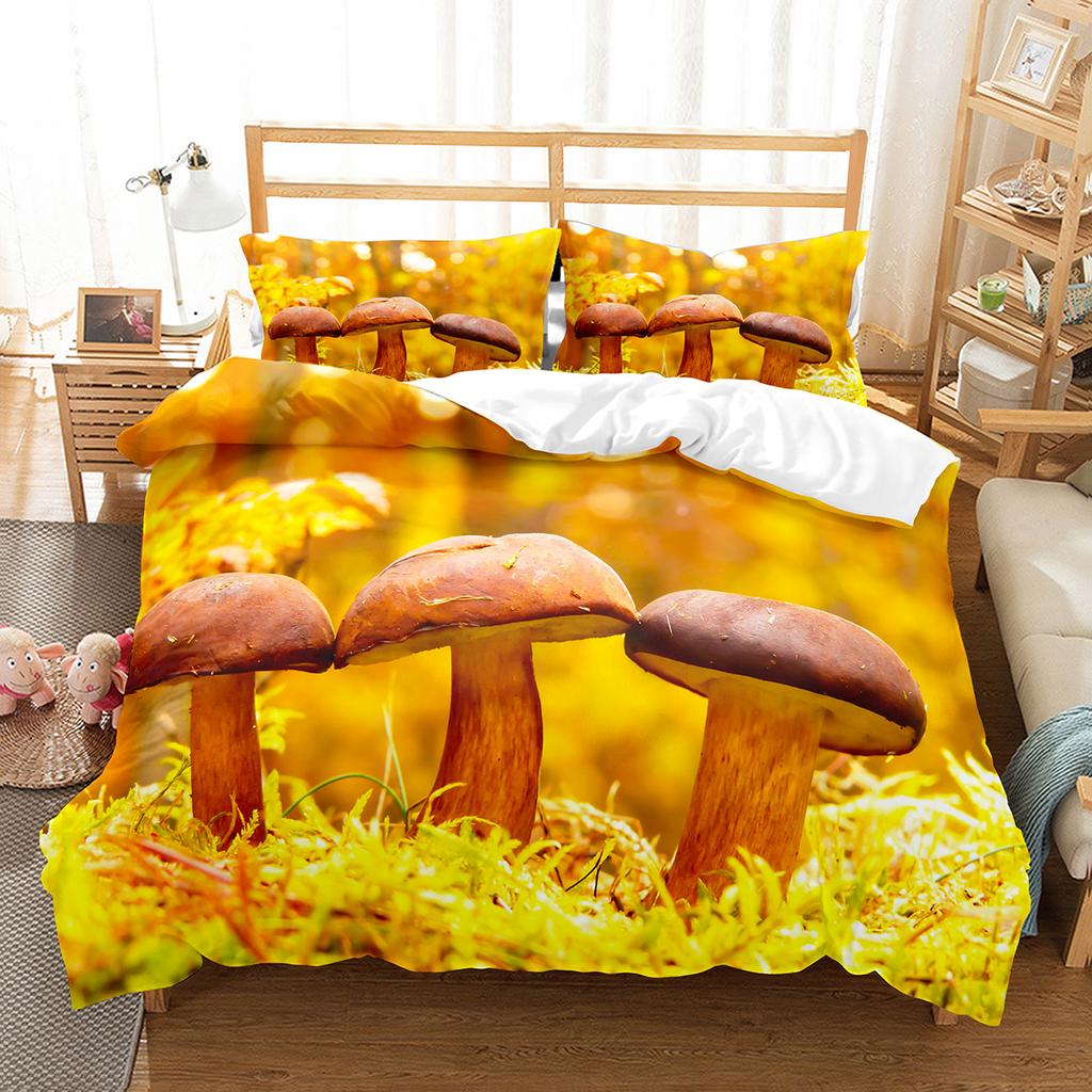 Psychedelic Mushrooms Duvet Cover Set  Polyester Comforter Cover King Queen Size For Kid Boy Girl Bedding Set With Pillowcase