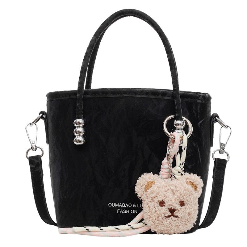 Однотонная повседневная милая сумка-ведро женская новая однотонная модная трендовая сумка-мессенджер для поездок на работу простая сумка чёрный