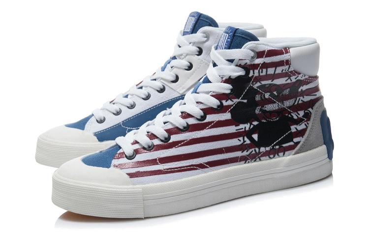 Keith Haring X Li Ning Disney Skateboard Shoes Women's High Top Standard White/Paradise Blue AECR062-1