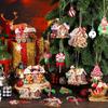 Christmas Gingerbread House Ornament Wooden Christmas Tree Hanging Ornaments Gingerbread House with Ribbons for Xmas Party Favor