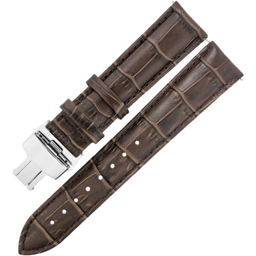 

TONCHARME EASY CLICK Genuine Leather Watch Strap, Crocodile Embossed, Replacement, Push-Button, Folding Style, 12-24mm (22mm, Dark Brown)