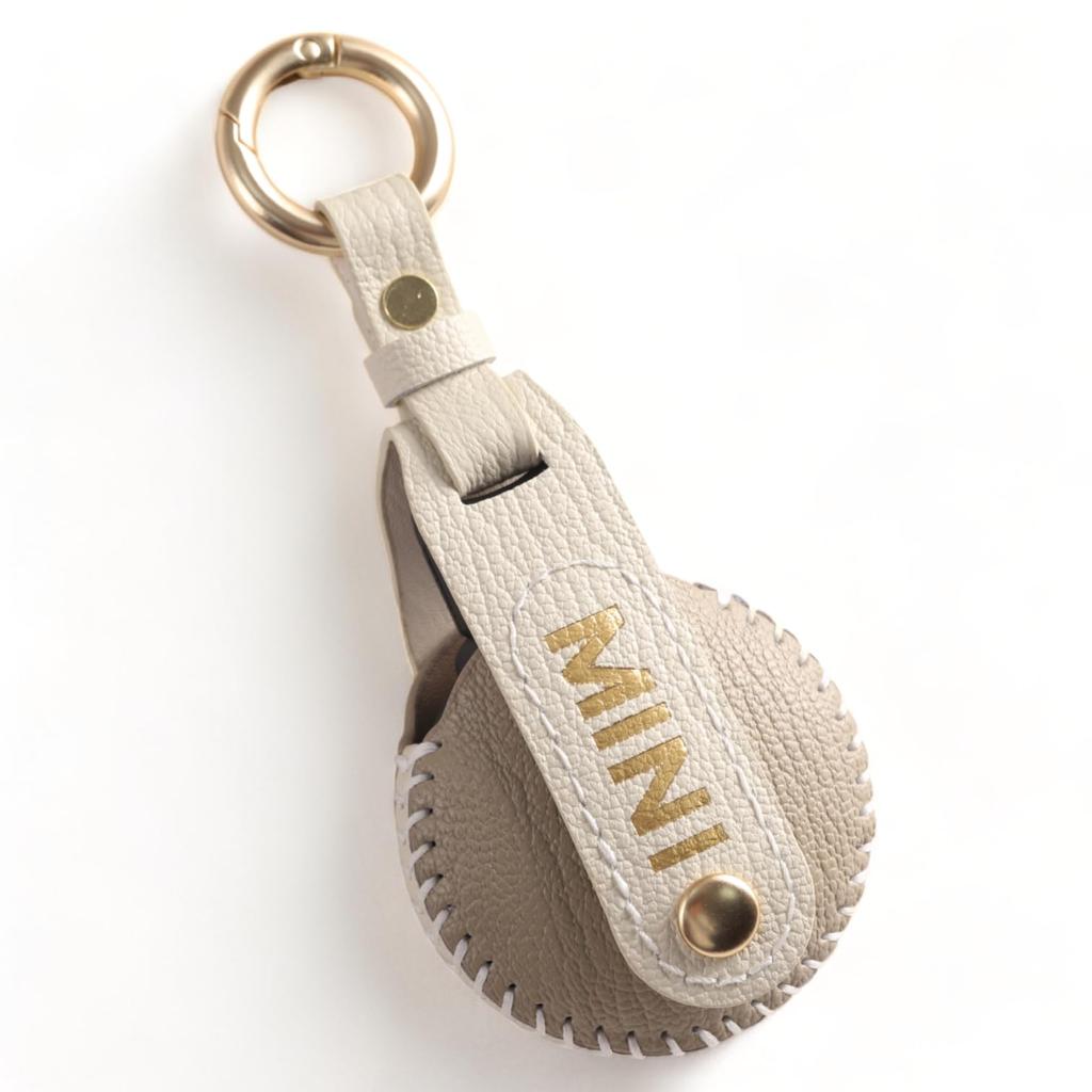 Smasol Compatible MINI Key Genuine Leather Key Cover for Mini F Series Cooper and Custom Full Type D Dark Beige Case, (F60, F56, F55, F54), Cooper, S,