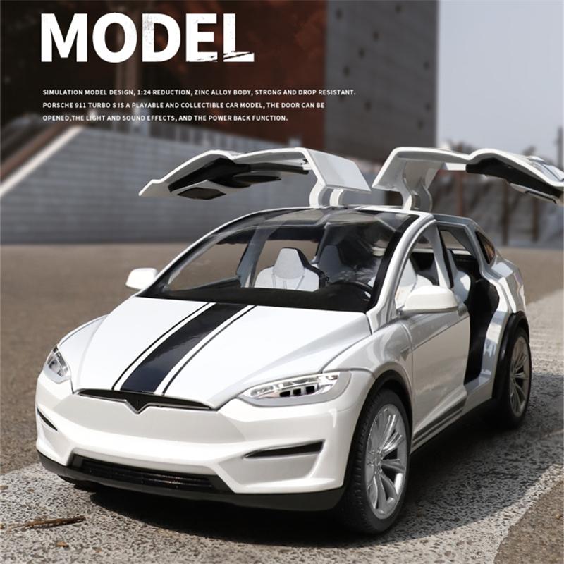 1/24 Tesla Model X SUV Alloy Car Model Diecast Metal Vehicles Car Model Simulation Sound and Light Collection Childrens Toy Gift