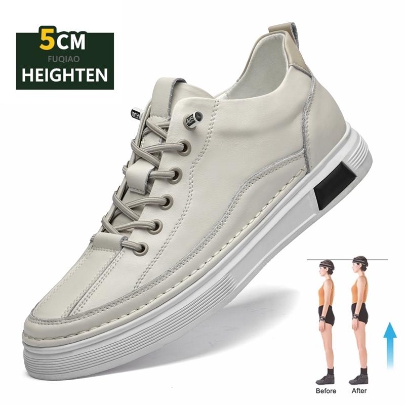 Fashion Genuine Leather Men's 5CM Lift Casual Sneakers Fashion Comfortable Breathable Slip-on Elevator Loafers Height Increasing Sports