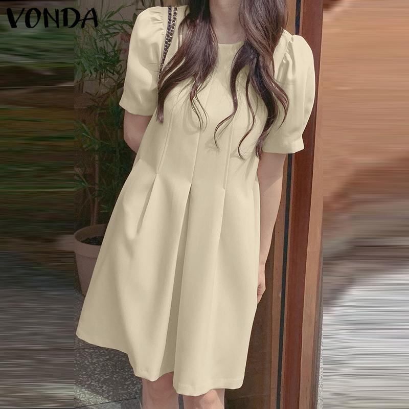 

VONDA женские плиссированные короткие платья с круглым вырезом и короткими рукавами 5XL хаки