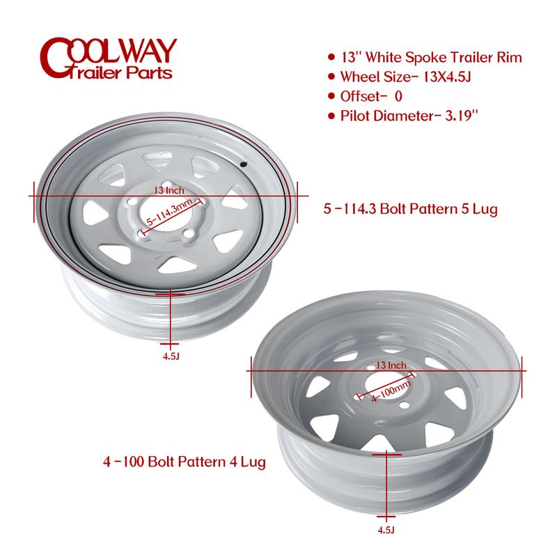 13 Zoll X 4,5J Weiße Speichen Anhängerfelge 4-100 und 5-114.3 Auto-Schraubenkreis Wohnwagen Boot RV Teile Zubehör