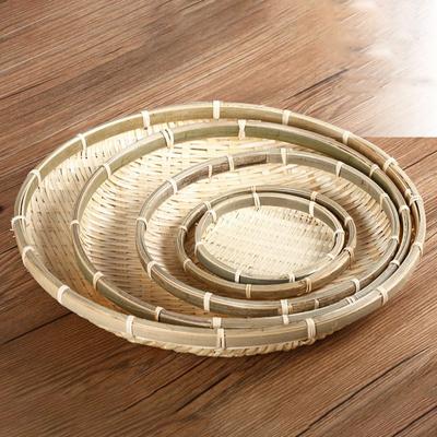 Multi-size Round Bamboo Rattan Fruit Bread Basket for Dinner Storage Plate Handmade Weave Sundry Container Kitchen Storage Tray